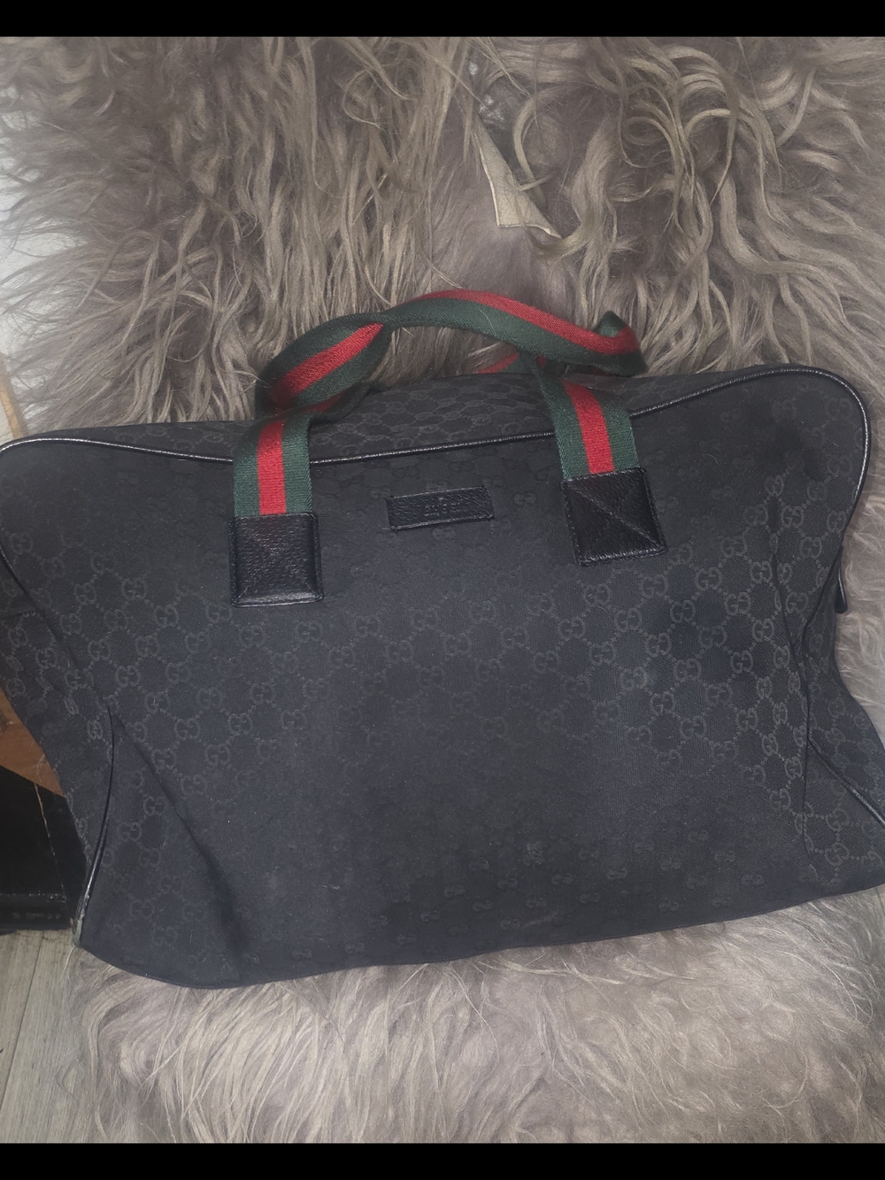 Gucci Black GG Canvas Travel Tote with Signature Web Handles - Picture 3 of 6